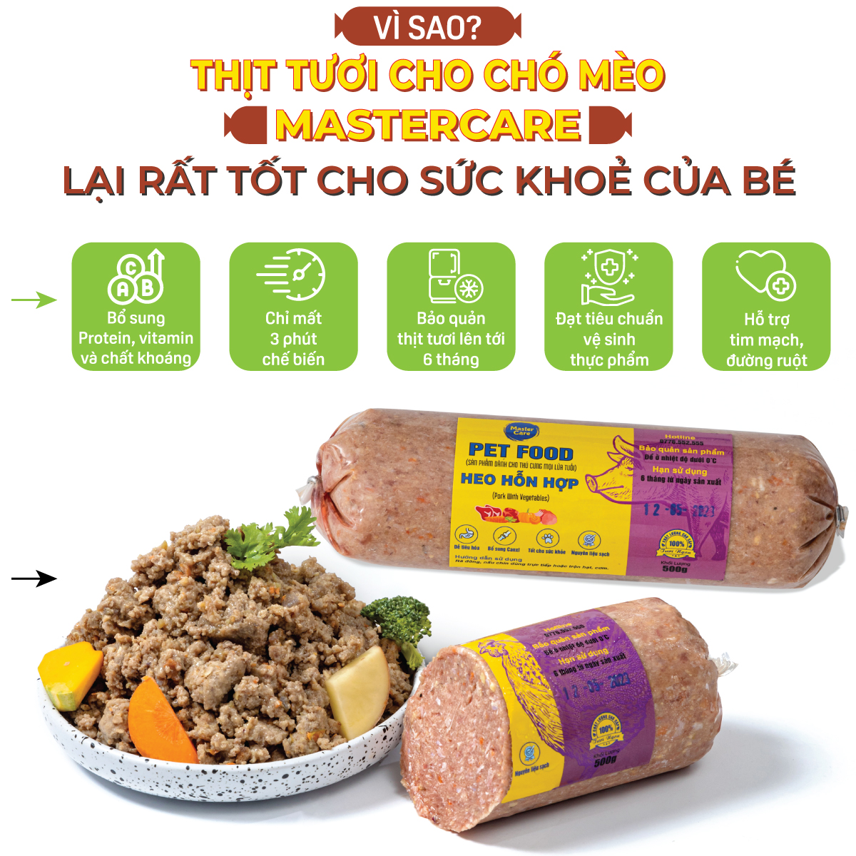 Thức Ăn Tươi Cho Chó Mèo Mastercare Vị Heo 500g