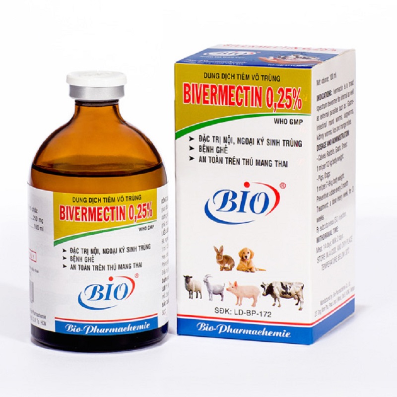 Thuốc tiêm: Pharmectin, Bio Bivermectin 0,25%, BiVermectin 0,1%,...