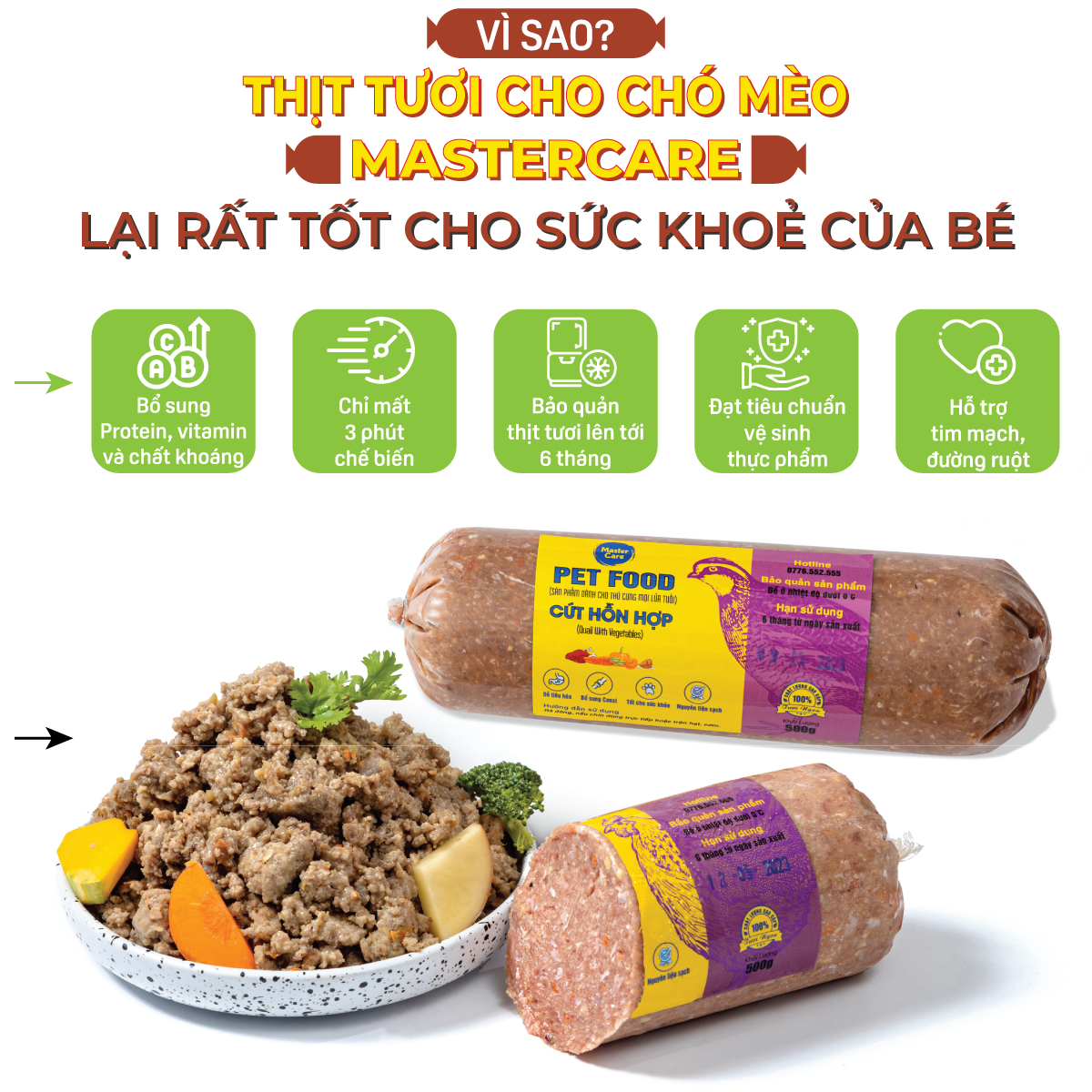 THÔNG TIN THỨC ĂN CHO CHÓ MÈO MASTERCARE VỊ CÚT 500G