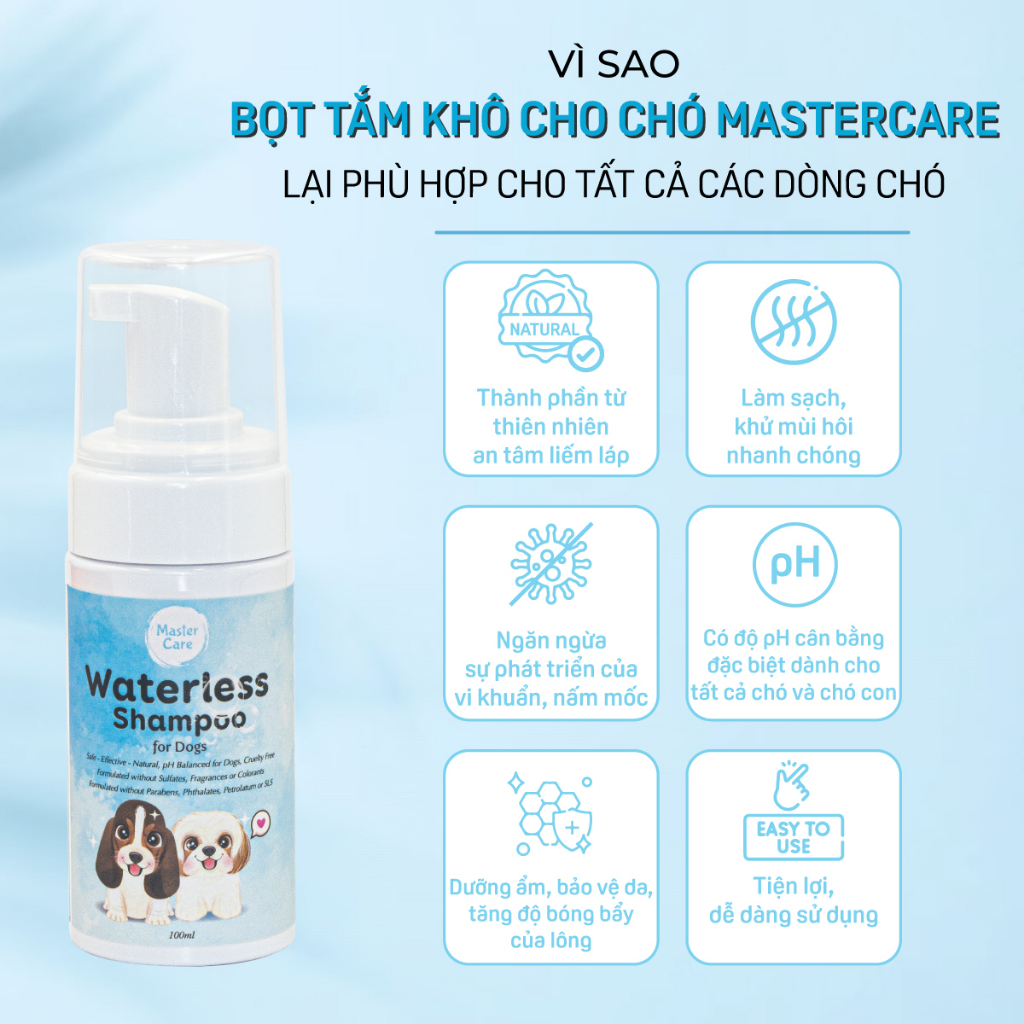 **THÔNG TIN BỌT TẮM KHÔ CHO CHÓ MASTERCARE