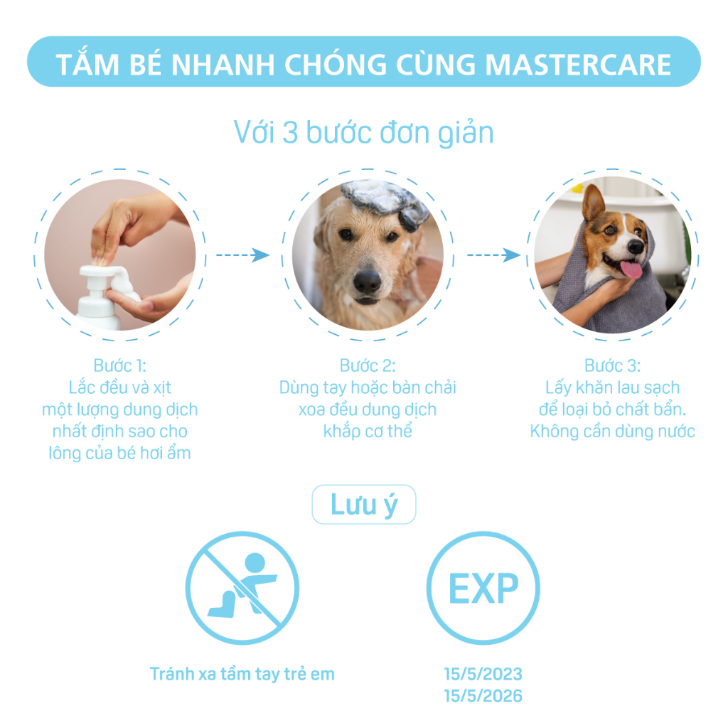 **HƯỚNG DẪN SỬ DỤNG BỌT TẮM KHÔ CHO CHÓ MASTERCARE